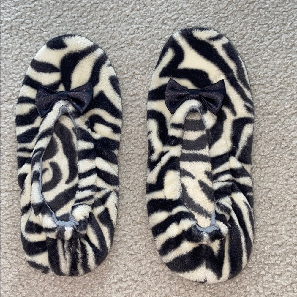 Grey & Cream Zebra Slippers with Bow Size M